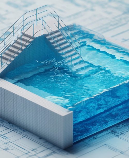 3d-illustration-swimming-pool-with-staircase-clear-water-architectural-blueprints